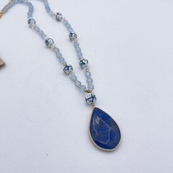 NWT Anthropologie Blue Teardrop Pendant Necklace Long - Picture 3 of 7